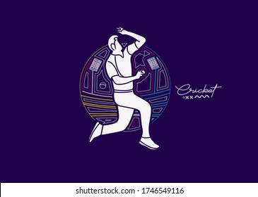 Bowler bowling in cricket championship sports. Line Art design - Vector Illustration.