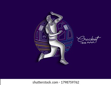 Bowler bowling in cricket championship sports. Line Art design - Vector Illustration.