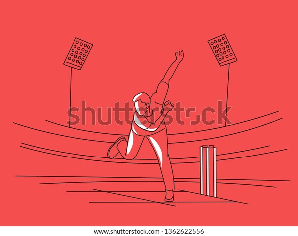 Bowler bowling in cricket championship sports.\
Line art vector Design.