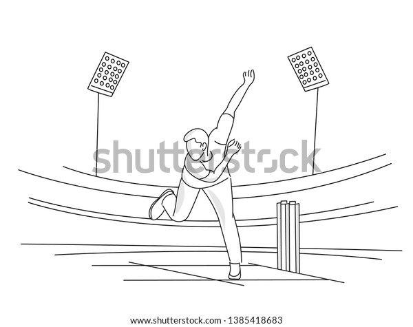 Bowler bowling in cricket championship
sports. Line Art design - Vector
Illustration.