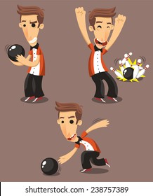 Bowler bowling Set, vector illustration cartoon. 