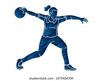 Bowler Bowling Sport Female Player Action Cartoon Graphic Vector