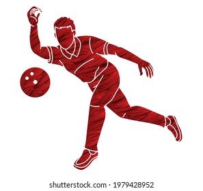 Bowler Bowling Sport Male Player Action Cartoon Graphic Vector