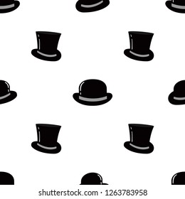 Bowler and Cylinder Hat Flat Icon Seamless Pattern Background. Vector Illustration.