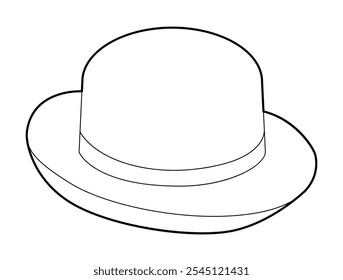 Bowler Derby Hat with band. Head Fashion accessory cap with narrow brim clothing technical illustration. Vector headgear for Men, women, unisex style, flat template CAD mockup sketch outline isolated