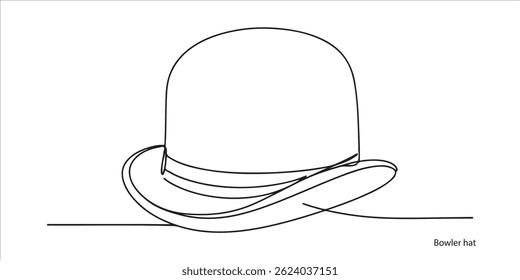 Bowler hat continuous single line art drawing sketch on white background