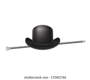 Bowler hat and elegant walking stick