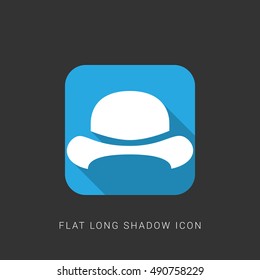 Bowler Hat Flat blue long shadow Icon / Logo Design