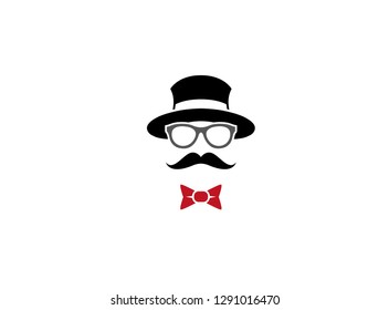 bowler hat with glasses and mustache bow tie