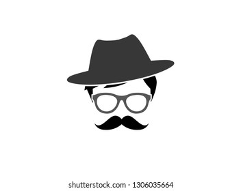 bowler hat with glasses and mustache for logo design