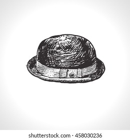 Bowler Hat. Hand drawn vector illustration in vintage engraved style