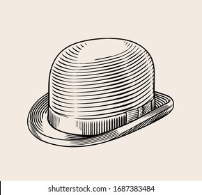 Sombrero Bowler. Ilustración de arte de línea de estilo vectorial de alta calidad grabado. Dibujo en blanco y negro.