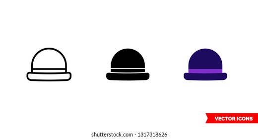 Bowler hat icon of 3 types: color, black and white, outline. Isolated vector sign symbol.