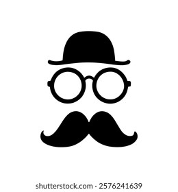 Bowler hat, moustache and glasses silhouette icon vector illustration design on white background.