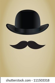 Bowler hat and moustache. Vector illustration