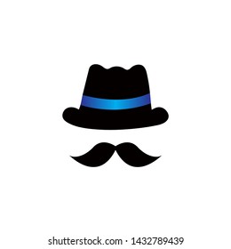 bowler hat with mustache logo template design vector with isolated white background