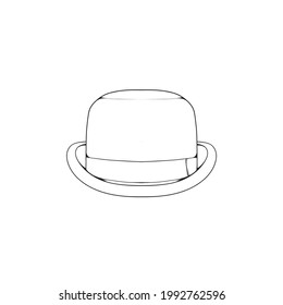 bowler hat outline drawing vector, bowler hat in a sketch style,bowler hat trainers template outline, vector Illustration.