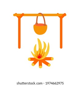 bowler hat over fire vector flat illustration isolated on white background