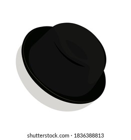 Bowler hat Vector stock illustration. Black hat made of solid felt. Classic headdress of England and Belgium. Isolated on a white background. Gentlemen's club