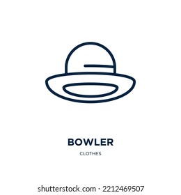 bowler icon from clothes collection. Thin linear bowler, hat, cap outline icon isolated on white background. Line vector bowler sign, symbol for web and mobile