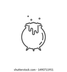 Bowler icon with potion in linear style on white background. Editable stroke. Vector illustration.