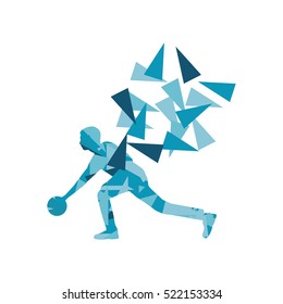 Bowler man bowling vector background illustration concept made of polygon fragments isolated on white