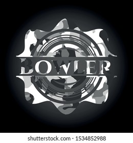 Bowler on grey camo texture