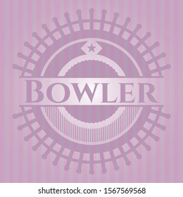 Bowler retro pink emblem. Vector Illustration. Detailed.