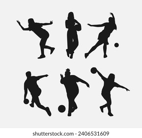 bowler silhouette collection set. player, bowling sport, hobby concept. different actions, poses. monochrome vector illustration.