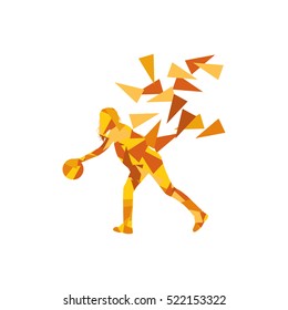 Bowler woman bowling vector background illustration concept made of polygon fragments isolated on white