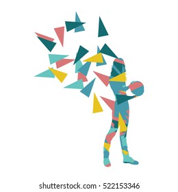 Bowler woman bowling vector background illustration concept made of polygon fragments isolated on white