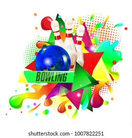 bowling, abstract background, text sports, bowling pins and ball