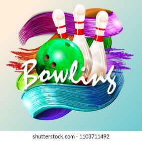 bowling, abstract background, text sports, bowling pins and ball