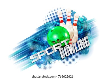 bowling, abstract background, text sports, bowling pins and ball