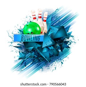 bowling, abstract background, text sports, bowling pins and ball