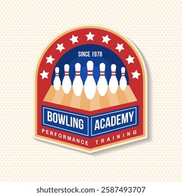 Bowling Academy sports club stickers, logo, badge design. Vintage design with bowling pin silhouette. Vector.