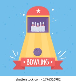 bowling alley ball pins board game recreational sport flat design vector illustration