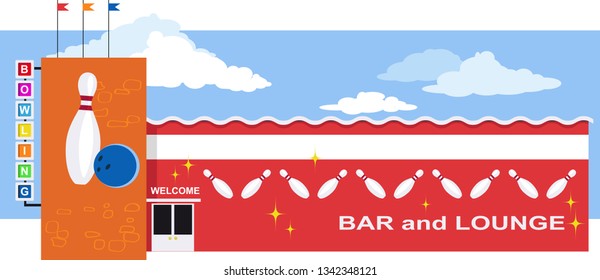 Bowling Alley Exterior, EPS 8 Vector Illustration