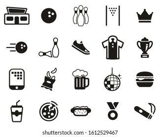 Bowling Or Bowling Alley Icons Black White Set Big