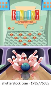 Bowling alley tournament  vector illustration