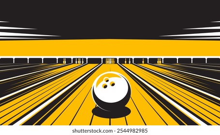 Bowling background design with abstract yellow lines. 
