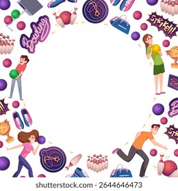 Bowling background. print template with bowling players. background in circle form with empty place for personal text