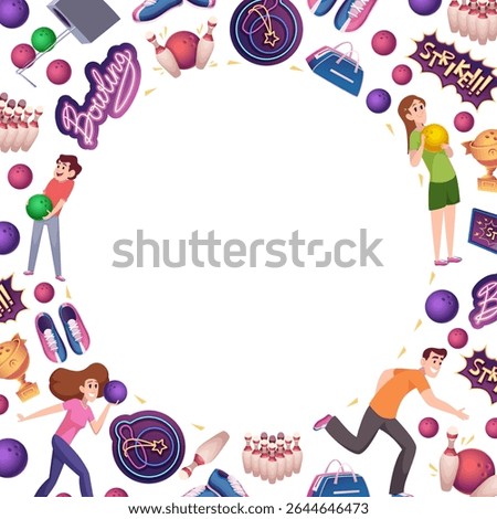 Bowling background. print template with bowling players. background in circle form with empty place for personal text