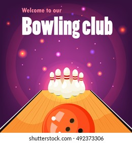 Bowling background. Vector illustration backdrop for bowling clubs. For banners, posters, flyers, etc.