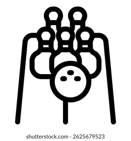Bowling ball aiming at pins icon, outline style