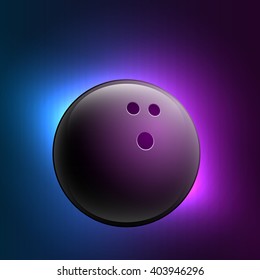Bowling ball. Black shiny bowling ball on a dark colored background.
