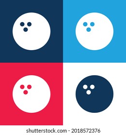 Bowling Ball blue and red four color minimal icon set