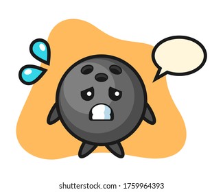 Bowling ball cartoon with afraid gesture