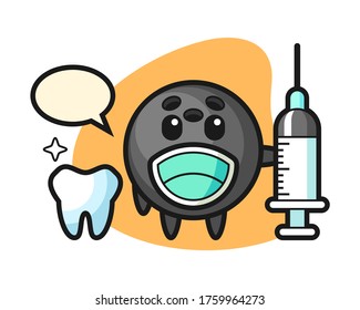 Bowling ball cartoon as a dentist