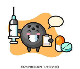 Bowling ball cartoon as a doctor